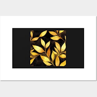 Golden leaves watercolor leaves Posters and Art